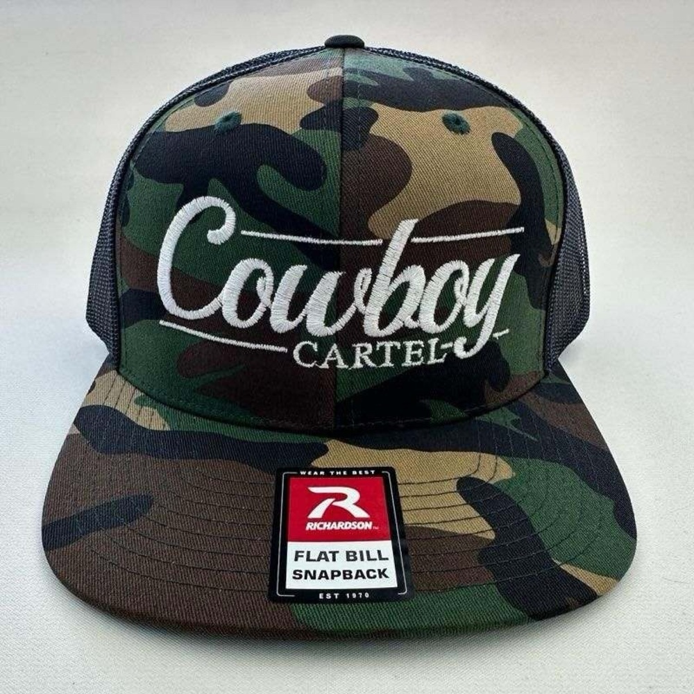 Cowboy Cartel Richardson Flat Bill Trucker Mesh Snapback Cap Hat CamoEmbroidered